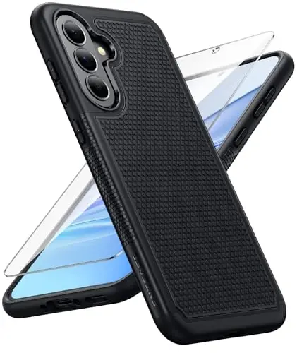 FNTCASE for Galaxy A37-5G Phone Case - Samsung Military Grade Drop Protection Cases, 14ft Drop Tested, Screen Protector Included, Anti-Slip Matte Textured, TPU+PC Dual Layer Shockproof Cover (Black) - FNTCASE