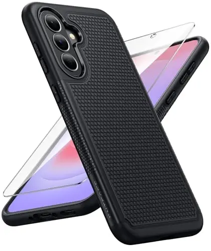 FNTCASE for Galaxy A37-5G Phone Case - Samsung Military Grade Drop Protection Cases, 14ft Drop Tested, Screen Protector Included, Anti-Slip Matte Textured, TPU+PC Dual Layer Shockproof Cover (Black) 