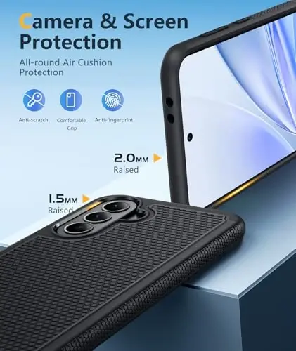 FNTCASE for Galaxy A37-5G Phone Case - Samsung Military Grade Drop Protection Cases, 14ft Drop Tested, Screen Protector Included, Anti-Slip Matte Textured, TPU+PC Dual Layer Shockproof Cover (Black) - 6
