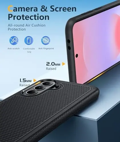 FNTCASE for Galaxy A37-5G Phone Case - Samsung Military Grade Drop Protection Cases, 14ft Drop Tested, Screen Protector Included, Anti-Slip Matte Textured, TPU+PC Dual Layer Shockproof Cover (Black) - 3