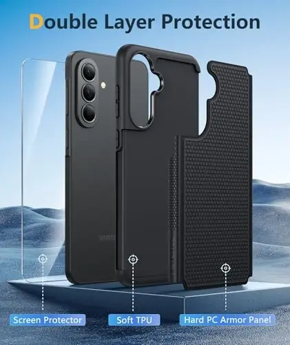 FNTCASE for Galaxy A37-5G Phone Case - Samsung Military Grade Drop Protection Cases, 14ft Drop Tested, Screen Protector Included, Anti-Slip Matte Textured, TPU+PC Dual Layer Shockproof Cover (Black) - 4