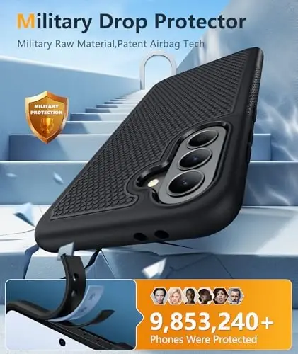 FNTCASE for Galaxy A37-5G Phone Case - Samsung Military Grade Drop Protection Cases, 14ft Drop Tested, Screen Protector Included, Anti-Slip Matte Textured, TPU+PC Dual Layer Shockproof Cover (Black) - 5