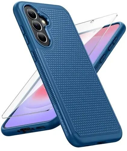 FNTCASE for Galaxy A37-5G Phone Case - Samsung Military Grade Drop Protection Cases, 14ft Drop Tested, Screen Protector Included, Anti-Slip Matte Textured, TPU+PC Dual Layer Shockproof Cover (Blue) 