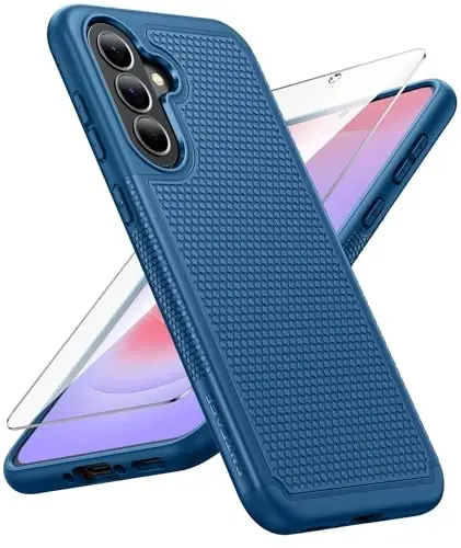 FNTCASE for Galaxy A37-5G Phone Case - Samsung Military Grade Drop Protection Cases, 14ft Drop Tested, Screen Protector Included, Anti-Slip Matte Textured, TPU+PC Dual Layer Shockproof Cover (Blue) 