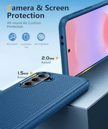 FNTCASE for Galaxy A37-5G Phone Case - Samsung Military Grade Drop Protection Cases, 14ft Drop Tested, Screen Protector Included, Anti-Slip Matte Textured, TPU+PC Dual Layer Shockproof Cover (Blue) - 4