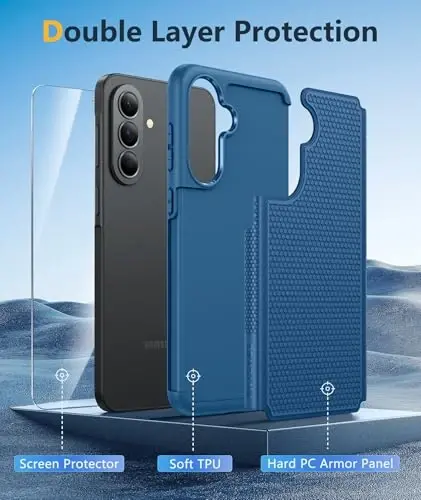 FNTCASE for Galaxy A37-5G Phone Case - Samsung Military Grade Drop Protection Cases, 14ft Drop Tested, Screen Protector Included, Anti-Slip Matte Textured, TPU+PC Dual Layer Shockproof Cover (Blue) - 5