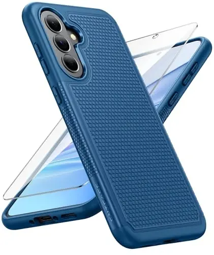 FNTCASE for Galaxy A37-5G Phone Case - Samsung Military Grade Drop Protection Cases, 14ft Drop Tested, Screen Protector Included, Anti-Slip Matte Textured, TPU+PC Dual Layer Shockproof Cover (Blue) - 1