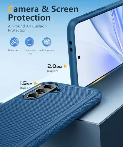 FNTCASE for Galaxy A37-5G Phone Case - Samsung Military Grade Drop Protection Cases, 14ft Drop Tested, Screen Protector Included, Anti-Slip Matte Textured, TPU+PC Dual Layer Shockproof Cover (Blue) - 6