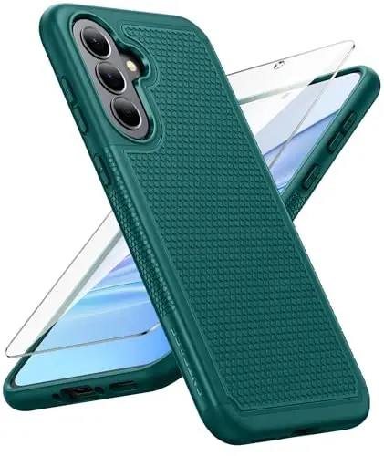 FNTCASE for Galaxy A37-5G Phone Case - Samsung Military Grade Drop Protection Cases, 14ft Drop Tested, Screen Protector Included, Anti-Slip Matte Textured, TPU+PC Dual Layer Shockproof Cover (Green) - 1