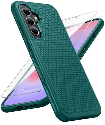 FNTCASE for Galaxy A37-5G Phone Case - Samsung Military Grade Drop Protection Cases, 14ft Drop Tested, Screen Protector Included, Anti-Slip Matte Textured, TPU+PC Dual Layer Shockproof Cover (Green) 