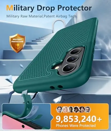FNTCASE for Galaxy A37-5G Phone Case - Samsung Military Grade Drop Protection Cases, 14ft Drop Tested, Screen Protector Included, Anti-Slip Matte Textured, TPU+PC Dual Layer Shockproof Cover (Green) - 3