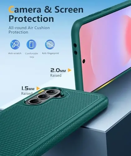 FNTCASE for Galaxy A37-5G Phone Case - Samsung Military Grade Drop Protection Cases, 14ft Drop Tested, Screen Protector Included, Anti-Slip Matte Textured, TPU+PC Dual Layer Shockproof Cover (Green) - 4