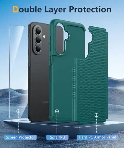 FNTCASE for Galaxy A37-5G Phone Case: Dual Layer Samsung A37 5G Cover Green | Non Slip Matte Textured Protective Cases With Screen Protector, Military Grade Shockproof Drop Protection, Daily Use, Green - 5