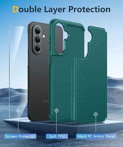 FNTCASE for Galaxy A37-5G Phone Case - Samsung Military Grade Drop Protection Cases, 14ft Drop Tested, Screen Protector Included, Anti-Slip Matte Textured, TPU+PC Dual Layer Shockproof Cover (Green) - 3