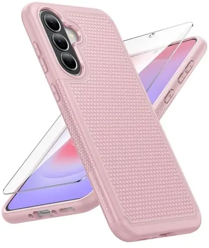 FNTCASE for Galaxy A37-5G Phone Case - Samsung Military Grade Drop Protection Cases, 14ft Drop Tested, Screen Protector Included, Anti-Slip Matte Textured, TPU+PC Dual Layer Shockproof Cover (Pink) 
