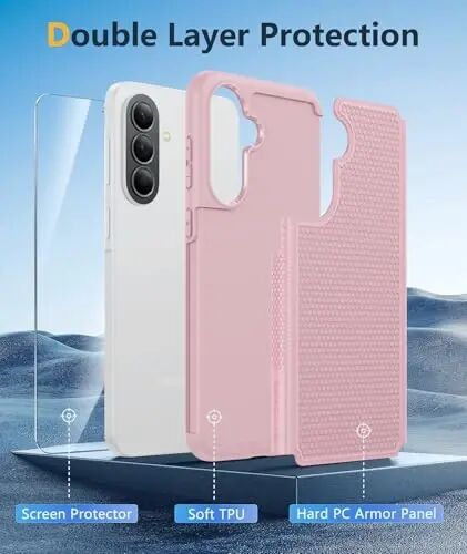 FNTCASE for Galaxy A37-5G Phone Case: Dual Layer Samsung A37 5G Cover Pink | Non Slip Matte Textured Protective Cases With Screen Protector, Military Grade Shockproof Drop Protection, Daily Use, Pink - 3