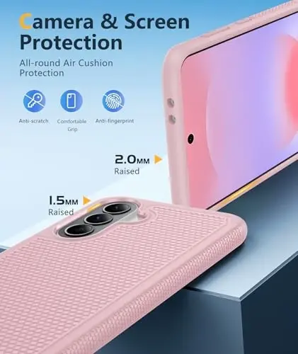 FNTCASE for Galaxy A37-5G Phone Case - Samsung Military Grade Drop Protection Cases, 14ft Drop Tested, Screen Protector Included, Anti-Slip Matte Textured, TPU+PC Dual Layer Shockproof Cover (Pink) - 6