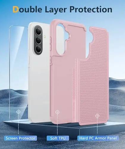 FNTCASE for Galaxy A37-5G Phone Case - Samsung Military Grade Drop Protection Cases, 14ft Drop Tested, Screen Protector Included, Anti-Slip Matte Textured, TPU+PC Dual Layer Shockproof Cover (Pink) - 3