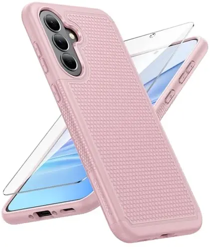 FNTCASE for Galaxy A37-5G Phone Case - Samsung Military Grade Drop Protection Cases, 14ft Drop Tested, Screen Protector Included, Anti-Slip Matte Textured, TPU+PC Dual Layer Shockproof Cover (Pink) - 1