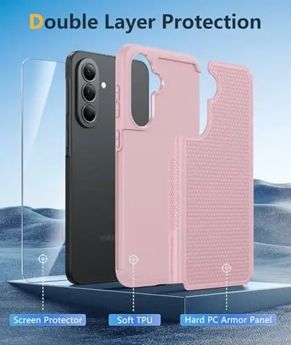 FNTCASE for Galaxy A37-5G Phone Case - Samsung Military Grade Drop Protection Cases, 14ft Drop Tested, Screen Protector Included, Anti-Slip Matte Textured, TPU+PC Dual Layer Shockproof Cover (Pink) - 3
