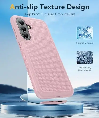 FNTCASE for Galaxy A37-5G Phone Case - Samsung Military Grade Drop Protection Cases, 14ft Drop Tested, Screen Protector Included, Anti-Slip Matte Textured, TPU+PC Dual Layer Shockproof Cover (Pink) - 5