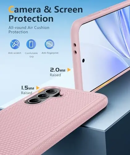 FNTCASE for Galaxy A37-5G Phone Case - Samsung Military Grade Drop Protection Cases, 14ft Drop Tested, Screen Protector Included, Anti-Slip Matte Textured, TPU+PC Dual Layer Shockproof Cover (Pink) - 6