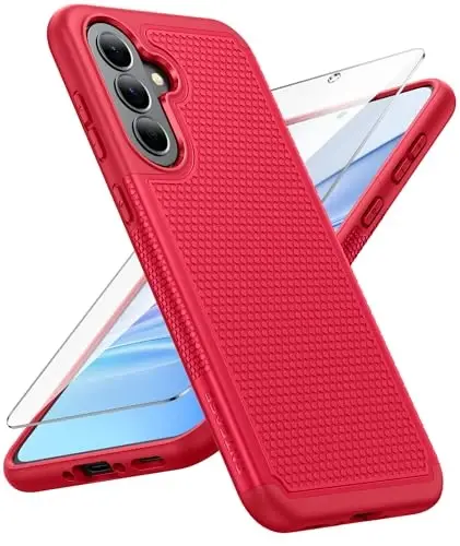 FNTCASE for Galaxy A37-5G Phone Case - Samsung Military Grade Drop Protection Cases, 14ft Drop Tested, Screen Protector Included, Anti-Slip Matte Textured, TPU+PC Dual Layer Shockproof Cover (Red) - 1