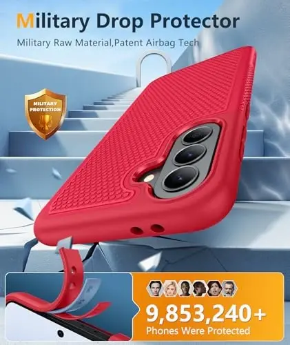 FNTCASE for Galaxy A37-5G Phone Case - Samsung Military Grade Drop Protection Cases, 14ft Drop Tested, Screen Protector Included, Anti-Slip Matte Textured, TPU+PC Dual Layer Shockproof Cover (Red) - 4