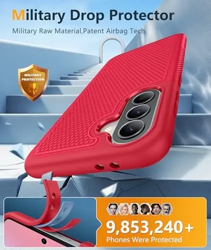 FNTCASE for Galaxy A37-5G Phone Case - Samsung Military Grade Drop Protection Cases, 14ft Drop Tested, Screen Protector Included, Anti-Slip Matte Textured, TPU+PC Dual Layer Shockproof Cover (Red) - 4