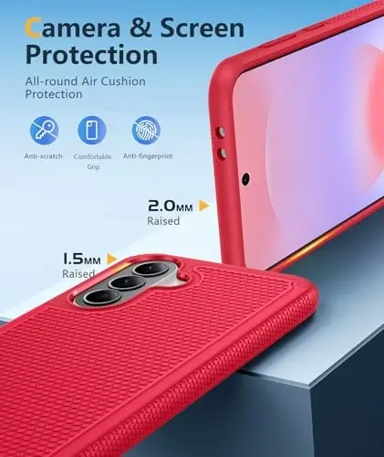 FNTCASE for Galaxy A37-5G Phone Case - Samsung Military Grade Drop Protection Cases, 14ft Drop Tested, Screen Protector Included, Anti-Slip Matte Textured, TPU+PC Dual Layer Shockproof Cover (Red) - 6