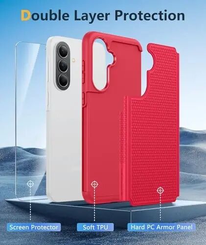 FNTCASE for Galaxy A37-5G Phone Case: Dual Layer Samsung A37 5G Cover Red | Non Slip Matte Textured Protective Cases With Screen Protector, Military Grade Shockproof Drop Protection, Daily Use, Red - 3