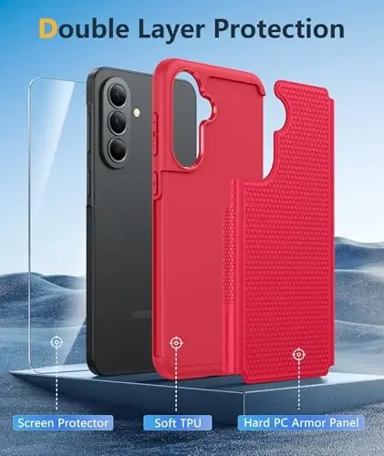 FNTCASE for Galaxy A37-5G Phone Case - Samsung Military Grade Drop Protection Cases, 14ft Drop Tested, Screen Protector Included, Anti-Slip Matte Textured, TPU+PC Dual Layer Shockproof Cover (Red) - 3