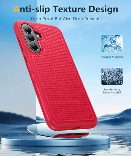 FNTCASE for Galaxy A37-5G Phone Case - Samsung Military Grade Drop Protection Cases, 14ft Drop Tested, Screen Protector Included, Anti-Slip Matte Textured, TPU+PC Dual Layer Shockproof Cover (Red) - 5