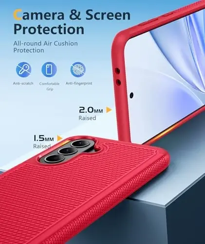 FNTCASE for Galaxy A37-5G Phone Case - Samsung Military Grade Drop Protection Cases, 14ft Drop Tested, Screen Protector Included, Anti-Slip Matte Textured, TPU+PC Dual Layer Shockproof Cover (Red) - 6