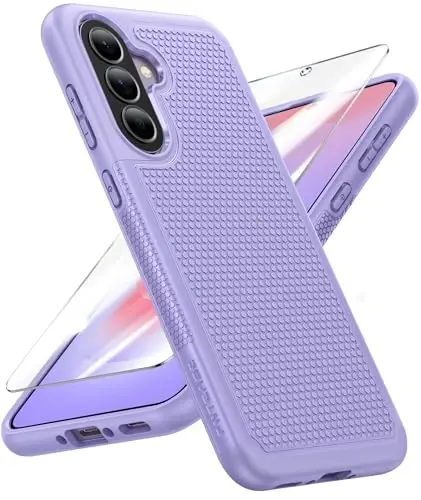 FNTCASE for Galaxy A37-5G Phone Case - Samsung Military Grade Drop Protection Cases, 14ft Drop Tested, Screen Protector Included, Anti-Slip Textured, TPU+PC Dual Layer Shockproof Cover (Light Purple) 