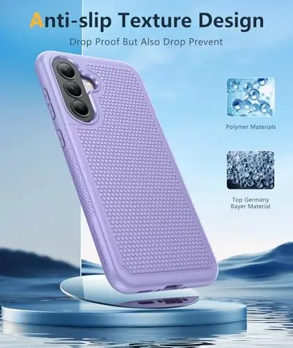 FNTCASE for Galaxy A37-5G Phone Case - Samsung Military Grade Drop Protection Cases, 14ft Drop Tested, Screen Protector Included, Anti-Slip Textured, TPU+PC Dual Layer Shockproof Cover (Light Purple) - 5