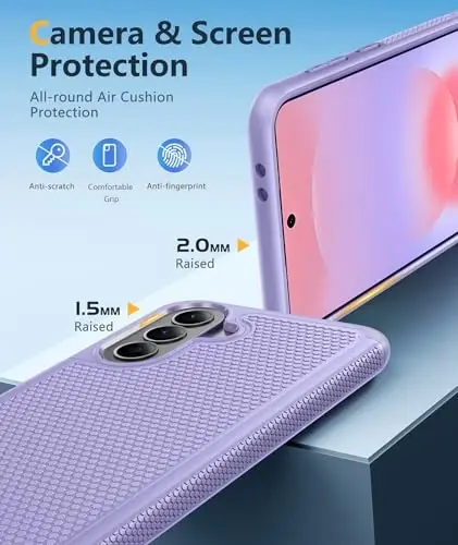 FNTCASE for Galaxy A37-5G Phone Case - Samsung Military Grade Drop Protection Cases, 14ft Drop Tested, Screen Protector Included, Anti-Slip Textured, TPU+PC Dual Layer Shockproof Cover (Light Purple) - 6