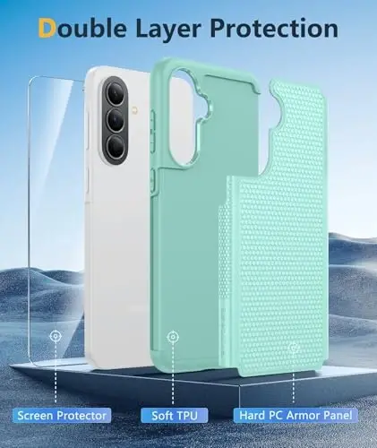 FNTCASE for Galaxy A37-5G Phone Case - Samsung Military Grade Drop Protection Cases, 14ft Drop Tested, Screen Protector Included, Anti-Slip Textured, TPU+PC Dual Layer Shockproof Cover (Mint Green) - 3