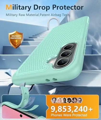 FNTCASE for Galaxy A37-5G Phone Case - Samsung Military Grade Drop Protection Cases, 14ft Drop Tested, Screen Protector Included, Anti-Slip Textured, TPU+PC Dual Layer Shockproof Cover (Mint Green) - 4