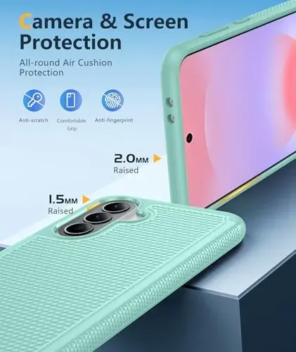 FNTCASE for Galaxy A37-5G Phone Case - Samsung Military Grade Drop Protection Cases, 14ft Drop Tested, Screen Protector Included, Anti-Slip Textured, TPU+PC Dual Layer Shockproof Cover (Mint Green) - 6