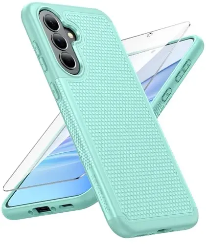 FNTCASE for Galaxy A37-5G Phone Case - Samsung Military Grade Drop Protection Cases, 14ft Drop Tested, Screen Protector Included, Anti-Slip Textured, TPU+PC Dual Layer Shockproof Cover (Mint Green) 