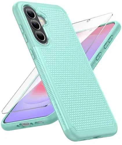 FNTCASE for Galaxy A37-5G Phone Case - Samsung Military Grade Drop Protection Cases, 14ft Drop Tested, Screen Protector Included, Anti-Slip Textured, TPU+PC Dual Layer Shockproof Cover (Mint Green) 