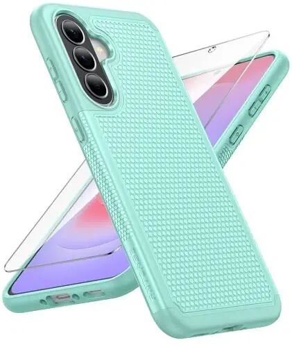 FNTCASE for Galaxy A37-5G Phone Case - Samsung Military Grade Drop Protection Cases, 14ft Drop Tested, Screen Protector Included, Anti-Slip Textured, TPU+PC Dual Layer Shockproof Cover (Mint Green) 