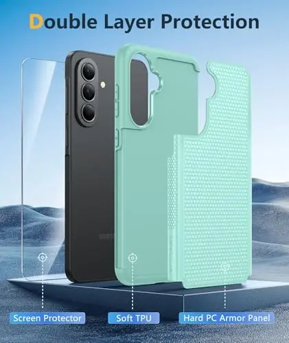 FNTCASE for Galaxy A37-5G Phone Case - Samsung Military Grade Drop Protection Cases, 14ft Drop Tested, Screen Protector Included, Anti-Slip Textured, TPU+PC Dual Layer Shockproof Cover (Mint Green) - 3