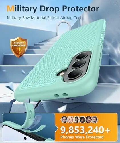 FNTCASE for Galaxy A37-5G Phone Case - Samsung Military Grade Drop Protection Cases, 14ft Drop Tested, Screen Protector Included, Anti-Slip Textured, TPU+PC Dual Layer Shockproof Cover (Mint Green) - 4