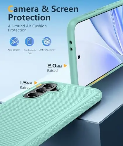FNTCASE for Galaxy A37-5G Phone Case - Samsung Military Grade Drop Protection Cases, 14ft Drop Tested, Screen Protector Included, Anti-Slip Textured, TPU+PC Dual Layer Shockproof Cover (Mint Green) - 6