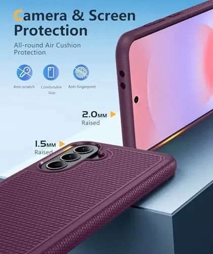 FNTCASE for Galaxy A37-5G Phone Case - Samsung Military Grade Drop Protection Cover, 14ft Drop Tested, Screen Protector Included, Anti-Slip Textured, TPU+PC Dual Layer Shockproof (Burgundy Purple) - 4