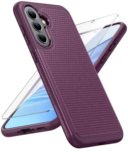 FNTCASE for Galaxy A37-5G Phone Case - Samsung Military Grade Drop Protection Cover, 14ft Drop Tested, Screen Protector Included, Anti-Slip Textured, TPU+PC Dual Layer Shockproof (Burgundy Purple) 