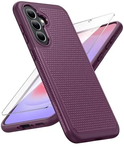 FNTCASE for Galaxy A37-5G Phone Case - Samsung Military Grade Drop Protection Cover, 14ft Drop Tested, Screen Protector Included, Anti-Slip Textured, TPU+PC Dual Layer Shockproof (Burgundy Purple) 