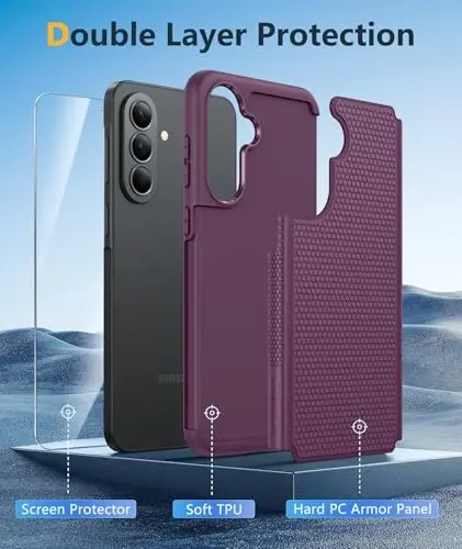 FNTCASE for Galaxy A37-5G Phone Case - Samsung Military Grade Drop Protection Cover, 14ft Drop Tested, Screen Protector Included, Anti-Slip Textured, TPU+PC Dual Layer Shockproof (Burgundy Purple) - 3